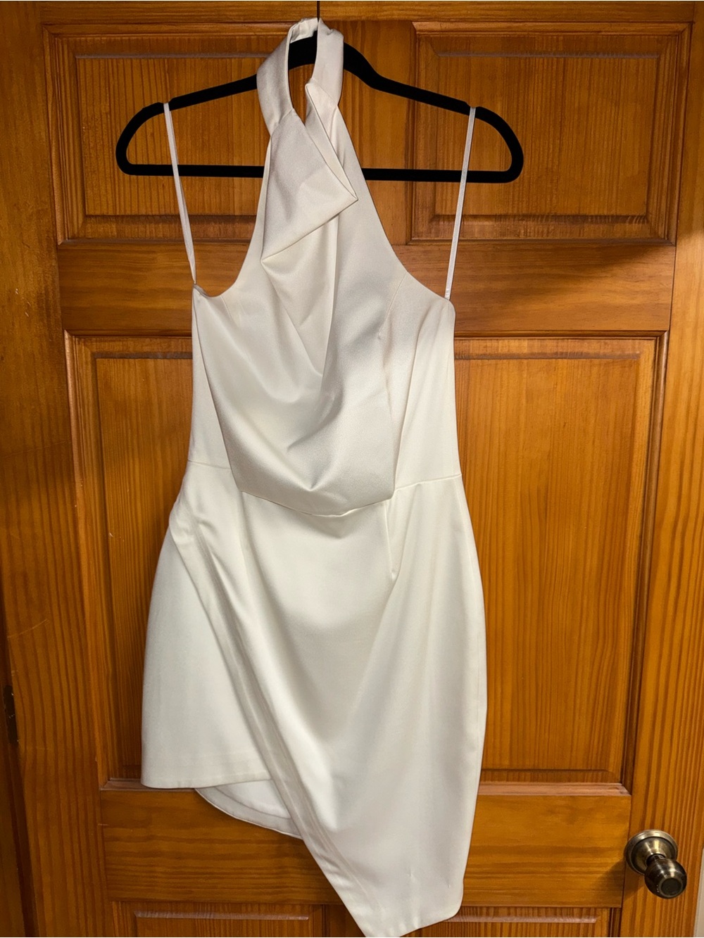 Elliatt Ivory Asymmetrical Draped Halter Mini Dress